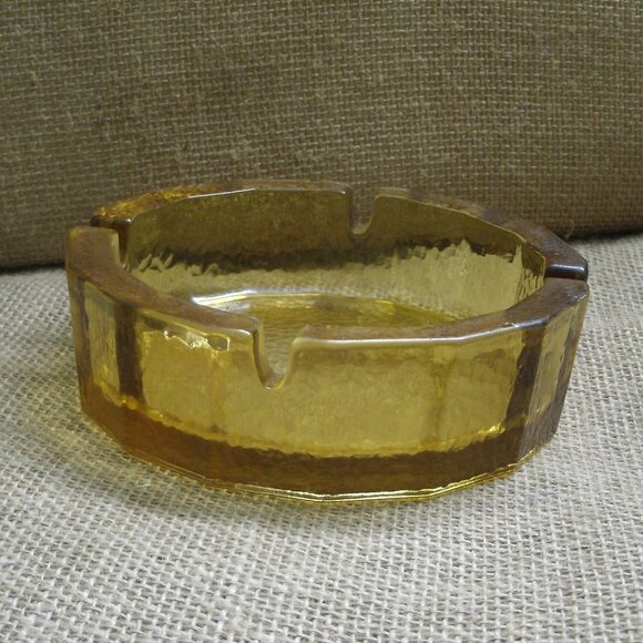 Vintage Blenko Amber Glass Pebble Textured Ashtray - Picture 12 of 14